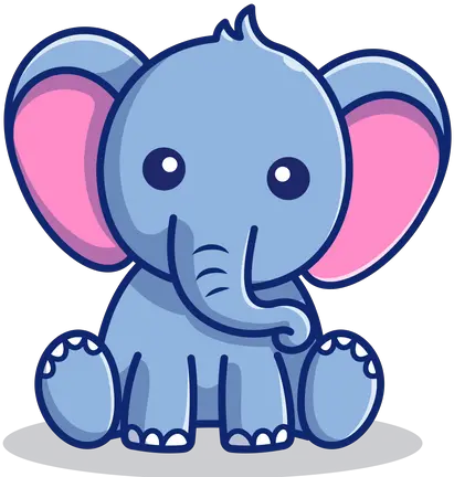 Cute Baby Elephant Icon Download In Colored Outline Style Cute Elephant Sitting Png Kawaii Icon Pack