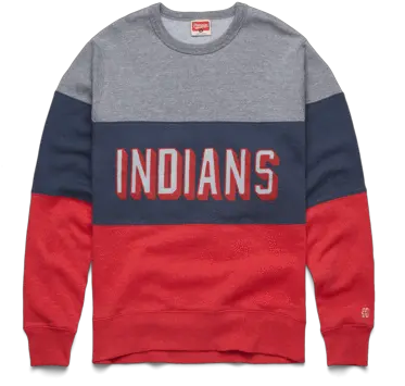 Script Cleveland Indians Stripe Crewneck Retro Mlb Sweater Png Cleveland Indians Logo Png