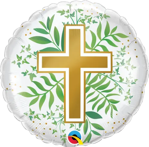 Golden Cross U0026 Greenery 18 Inch 45 M Foil Balloon Q10256 Religious Leaf Balloon Display Png Greenery Png