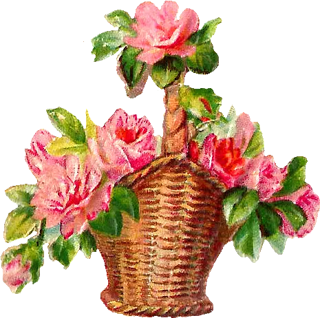 Antique Images Spring Flowers Red Pink Rose Basket Digital Spring Flower Basket Clip Art Png Basket Png