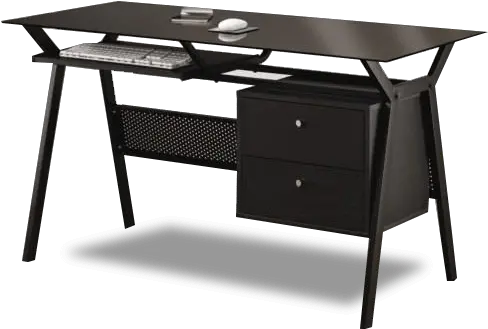 Desks Metal And Glass Computer Desk With Two Storage Drawers Glass Computer Desk With Drawers Png Desk Png