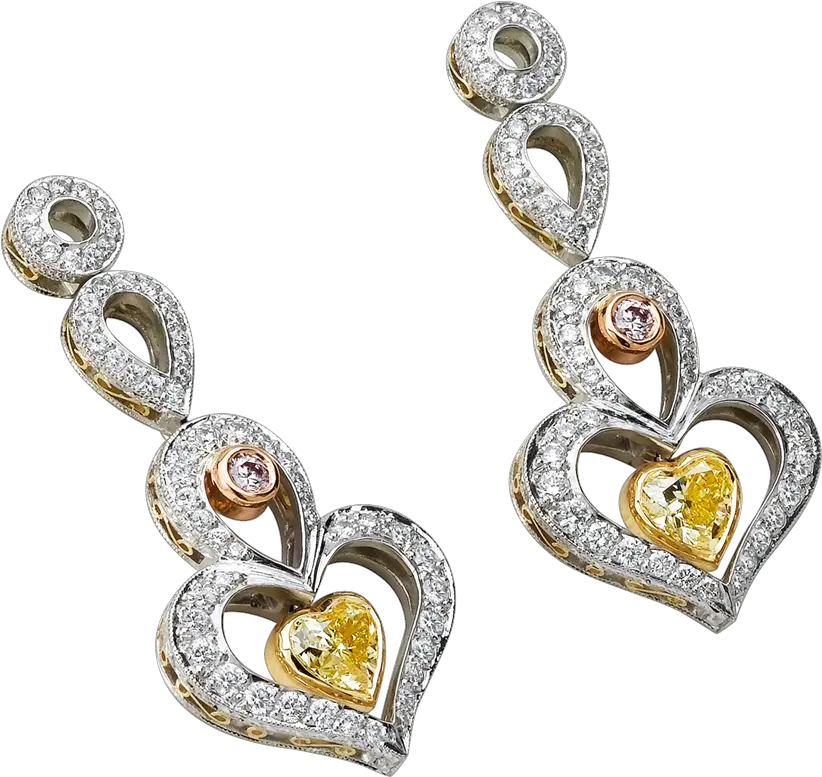 Fancy Colored Diamond Heart Shaped Earrings Solid Png Diamond Heart Png