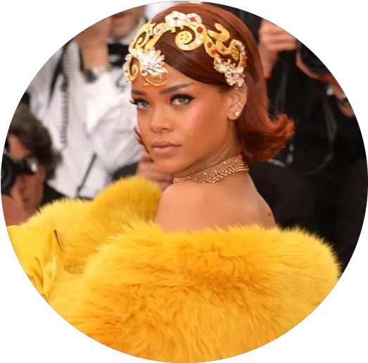 Rihanna Riri Circle Orange Metgala Queen Woman Music Rihanna Yellow Dress Png Rihanna Png