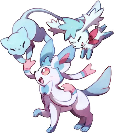 Shiny Mew Sylveon And Blue Shaymin Shiny Sylveon Shiny Sylveon And Shiny Mew Png Mew Png