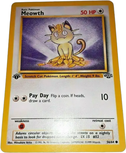 Meowth Pokemon Card 1st Edition Jungle Set 5664 Nmmint Meowth Jungle Gold Border Png Meowth Transparent