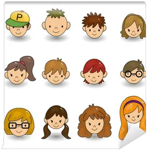 Wall Mural Cartoon Young People Face Icon Pixersus Sticker Face People Png Young Person Icon