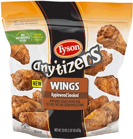 Anyu0027tizers Applewood Smoked Chicken Wings Tyson Brand Any Tizers Chicken Chips Png Hot Wings Png