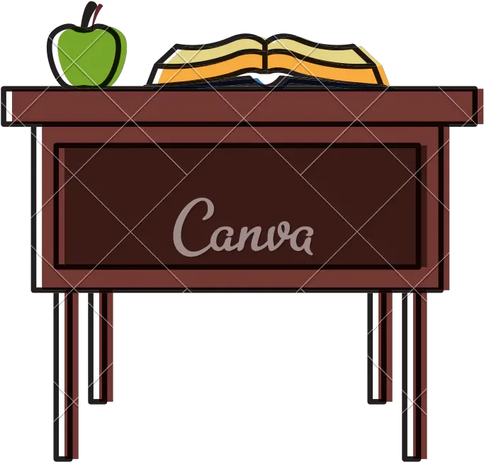 School Desk With Elements Vector Icon Illustration Icons Canva Png School Desk Png