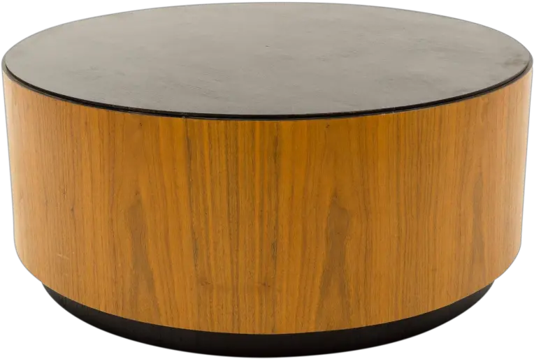 Mid Century Walnut Large Drum Barrel Round Coffee Table Round Coffee Table Png Coffee Table Png