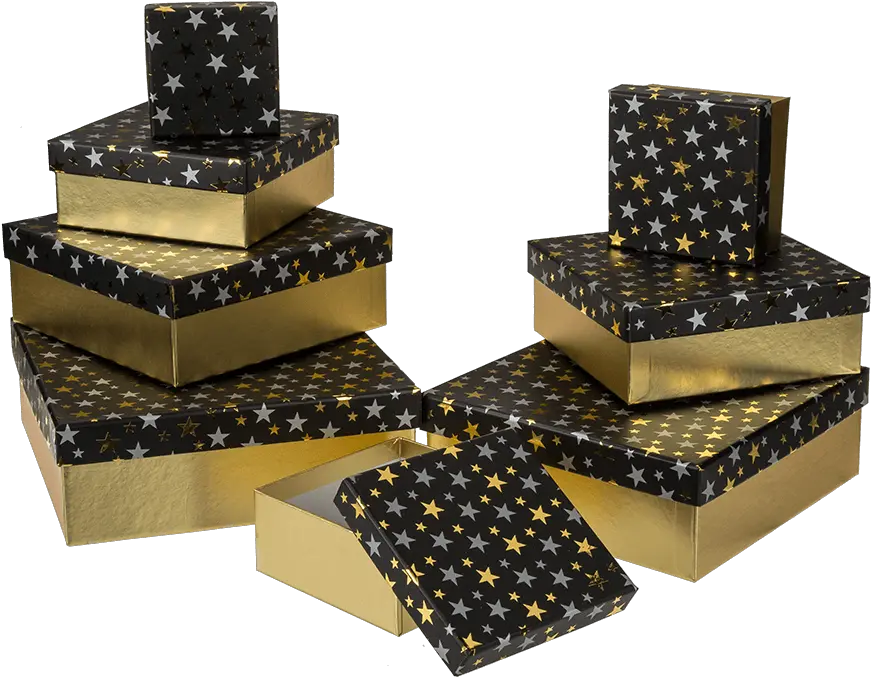 Golden Gift Box With Silvergold Stars Out Of The Blue Kg Png Golden Stars Png