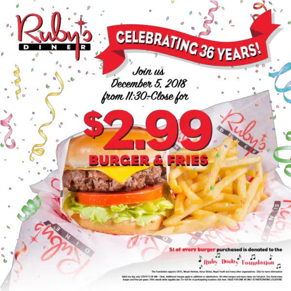 Rubyu0027s Diner Celebrates 36 Years Of Burgers Fries And Diner Special Png Burger And Fries Png