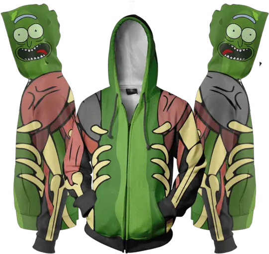 3d Pickle Rick Zip Up Hoodie Pickle Rick Hoodie Png Pickle Rick Face Png