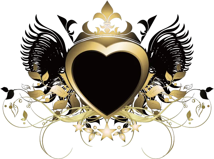 Heart Wings Crown Gold Sticker Decorative Png Heart With Wings Icon