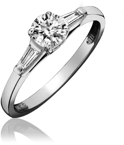 Platinum Single Stone Diamond Ring 030ct Fvs With Baguette Cut Shoulders Ring Png Diamond Ring Png