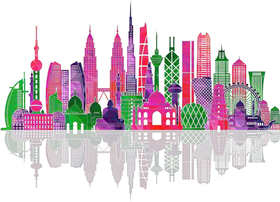 Asia Skyline Silhouette Illustration Indian Monuments Vector Png Town Png