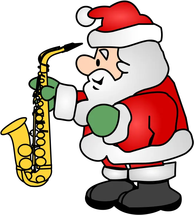 Santa With A Sax Openclipart Santa Claus Entregando Regalos Animado Png Saxophone Clipart Png