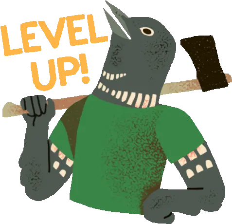 Proud Bird Holding An Ax Says Level Up Sticker Le Loon Fictional Character Png Loon Icon