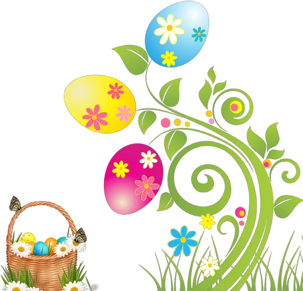 Easter Flowers And Basket Wall Transparent Background Easter Borders Png Wall Vines Png