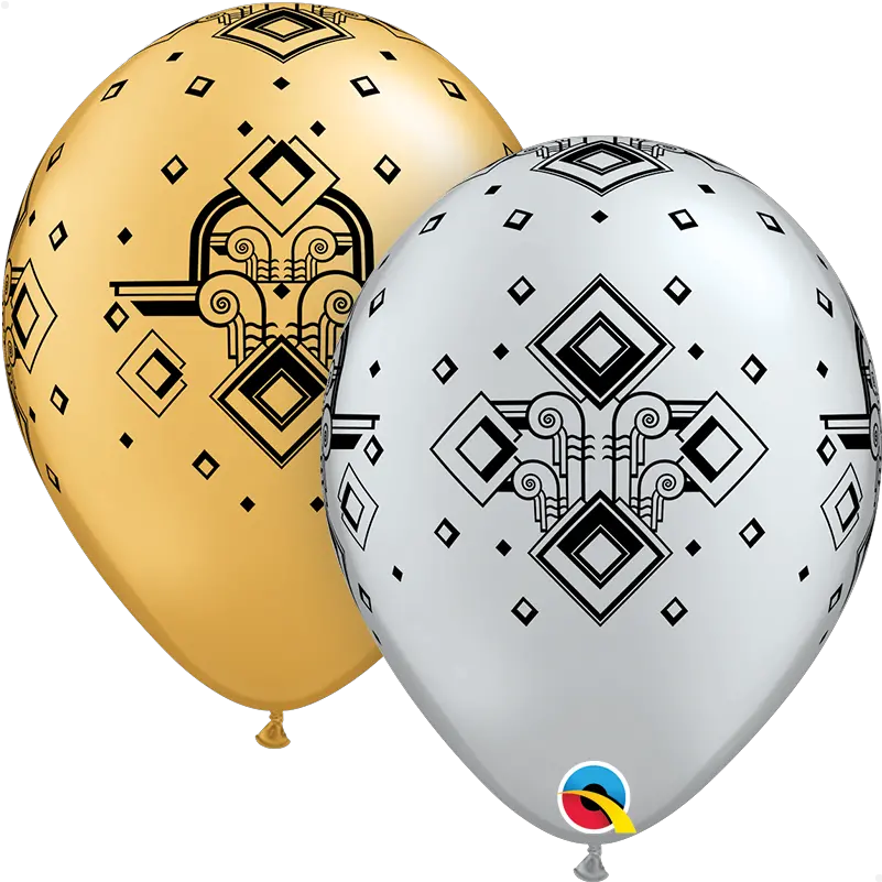 11 Silver U0026 Gold 50ct Art Deco Pattern Latex Balloons Happy Birthday Balloon Png Single Silver Balloons Png