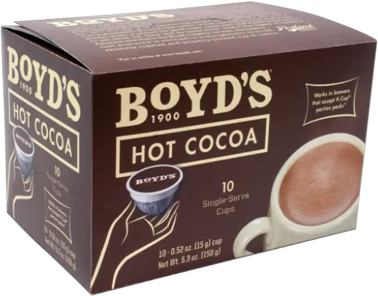 Boydu0027s Hot Cocoa Single Cup Cocoa Compostable Hot Chocolate K Cups Png Hot Cocoa Png