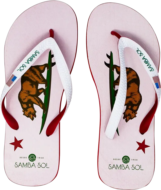 Samba Sol Menu0027s Beach Collection Flip Flops California Bear New California Republic Flag Png California Bear Png