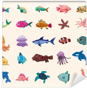 Cartoon Fish Icon Wall Mural U2022 Pixers We Live To Change Dibujos Animales Con Aletas Png Fish Icon