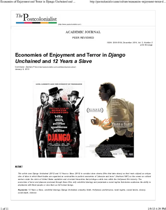 Pdf Economies Of Enjoyment And Terror In Django Unchained Django 12 Years A Slave Png Steve Mcqueen: American Icon Dvd