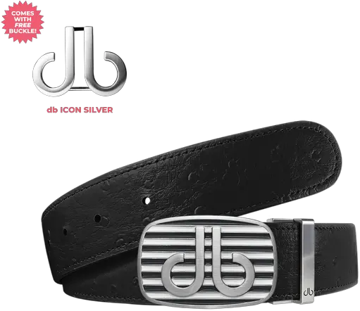 Black Ostrich Leather Belt With Blackwhite Striped Buckle Gucci Png Db Icon