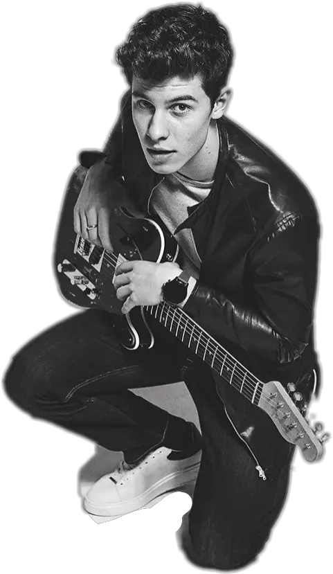 Download Hd Shawn Mendes Pic Black And Shawn Mendes Con Guitarra Treat Png Shawn Mendes Png