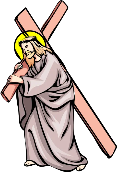 Vector Illustration Of Jesus Christ Carries Cross To Clipart Jesus Drawing Images In The Cross Png Jesus Christ Transparent