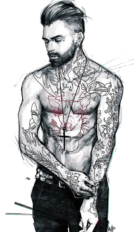 Chest Tattoo Png Tattoo Cartoon Character Drawing Cool Png Man With Tattoo Drawing Chest Tattoo Png