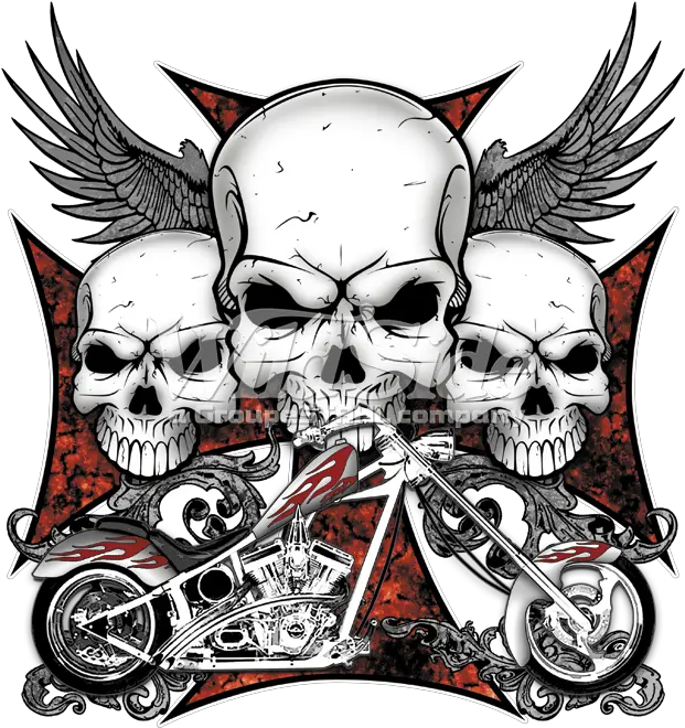 3 Skulls Iron Cross Chopper Biker Skull And Cross Bones Png Iron Cross Png