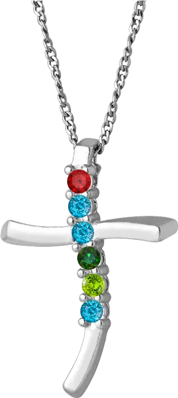 Download Hd 6 Stone Family Cross Pendant In Sterling Silver Necklace Png Cross Necklace Png