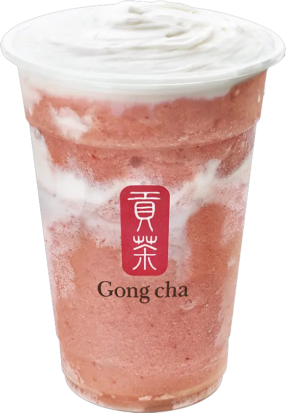 Milk Foam Strawberry Green Tea Smoothie Milk Gong Cha Strawberry Flavors Png Smoothie Png