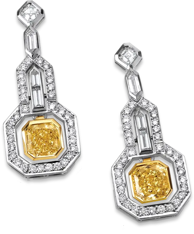 Art Deco Colored And Colorless Diamond Earrings Victor Canera Solid Png Diamond Earrings Png