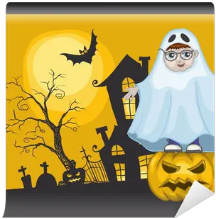 Little Ghost And Pumpkin Halloween Background Wall Mural U2022 Pixers We Live To Change Illustration Png Halloween Background Png