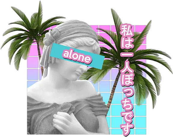 Alone Vaporwave Statue Meme Gift Antisocial Japanese Text Design Beach Sheet Girly Png Vaporwave Statue Transparent