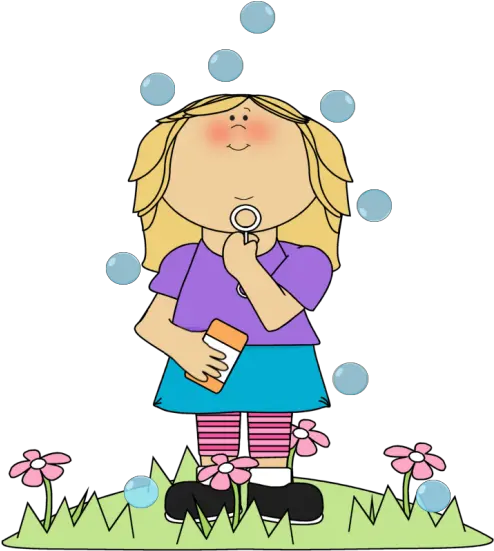 Girl In Flower Patch Blowing Bubbles Clip Art Children Blowing Bubbles Cartoon Png Bubbles Clipart Transparent