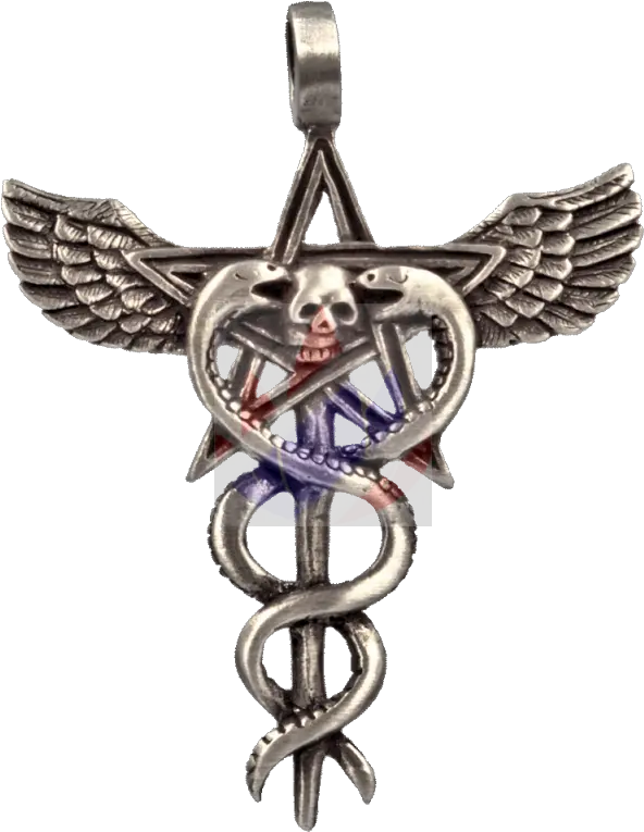 Aesculapius With Pentagram Snakes Eagle Wings U0026 Skull Solid Png Eagle Wings Png