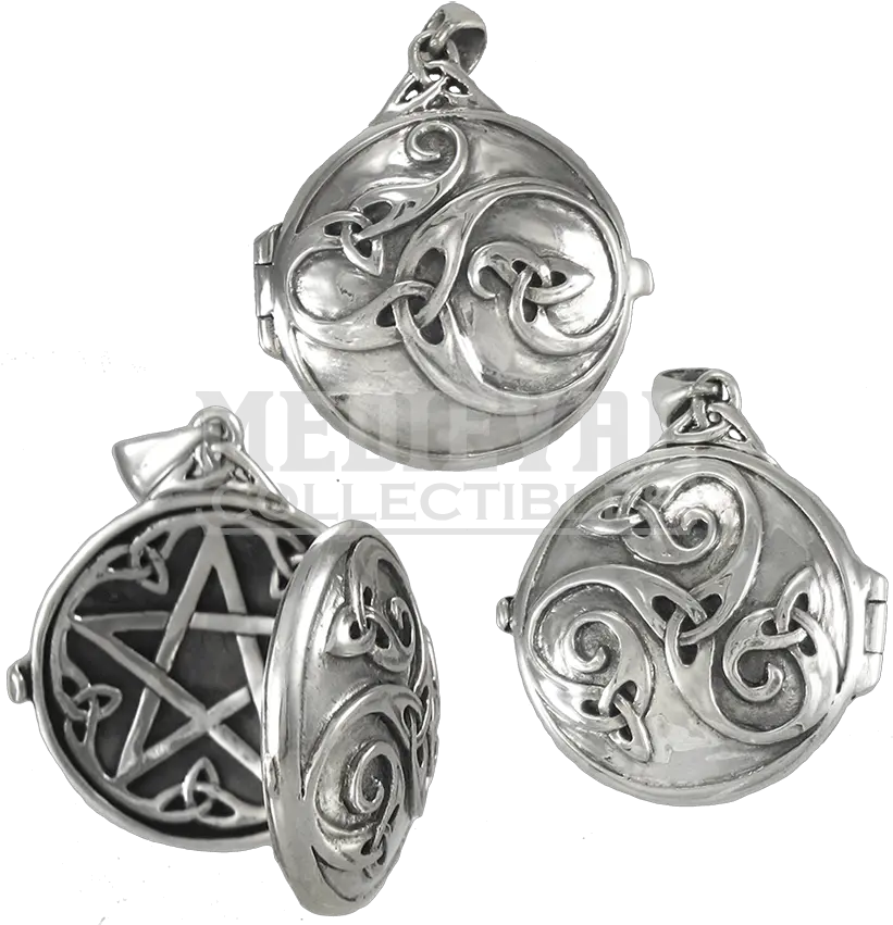 Download Silver Celtic Swirl Locket With Hidden Pentacle Pentagram Locket Png Pentacle Png