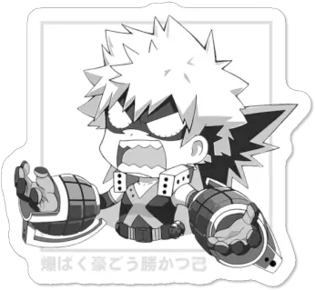 Best Cartoon Stickers Design By Humans Anime Png Black And White Bakugou Icon