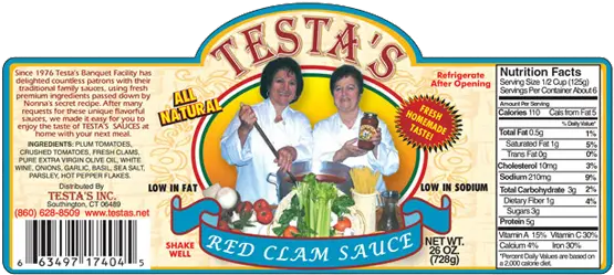 Testau0027s Red Clam Sauce Label Testau0027s Testa Pasta Sauce Png Clam Png