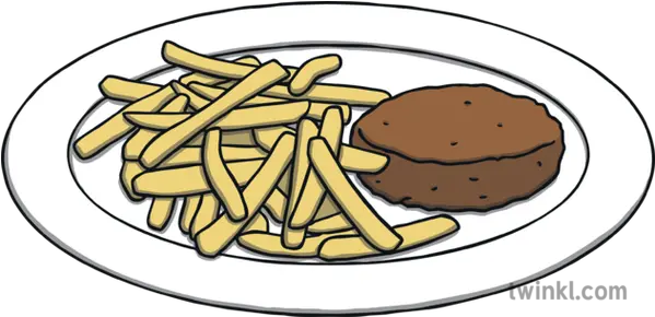 Burger Patty And Chips Junk Food Plate Ks1 Illustration Twinkl Truffle Fries Png Junk Food Png