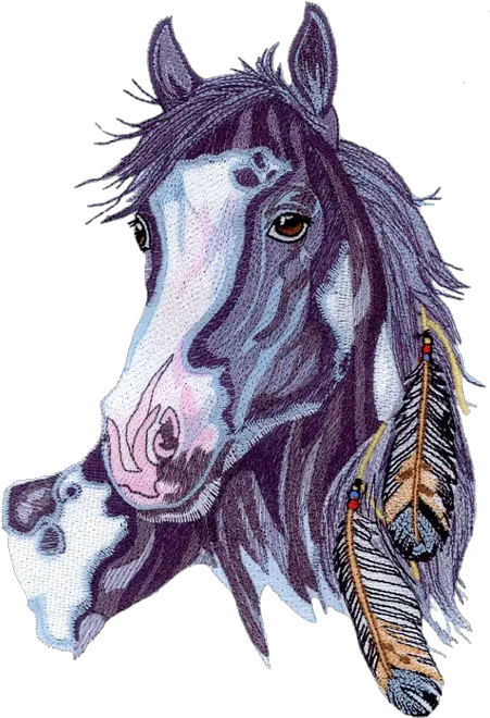 T Shirtsembroidered236featherdressedblackandwhite Native American Paint Horse Head Png Indian Feather Png