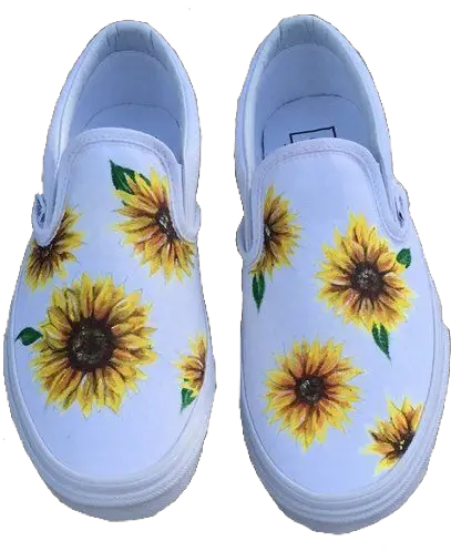 White Subflowers Painted Vans Sneakers Shoes Pngs Png Vans Vans Png