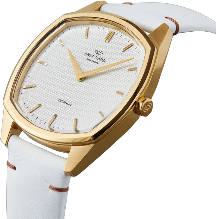 Octagon Gold White Leather Analog Watch Png Octagon Png