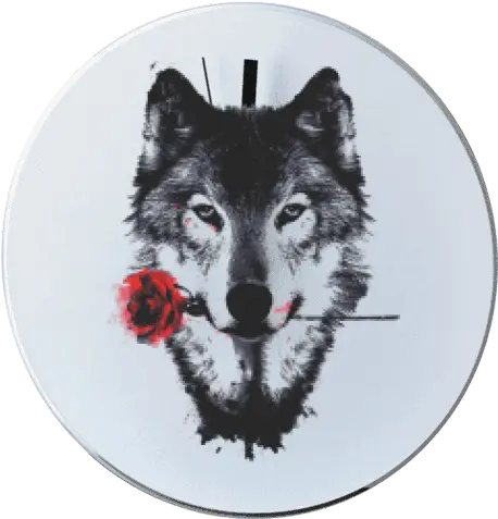 Round Wall Clock With Printing Wolf Wolf With Rose Png Wolf Head Logo