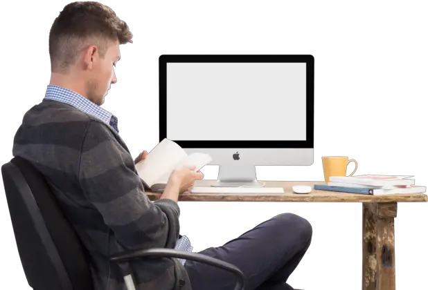 Computer Person At Desk Png Computer Png Transparent