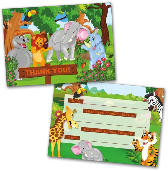 Jungle Animals Png 10 Kids Thank You Cards Jungle Animals Cartoon Jungle Animals Png