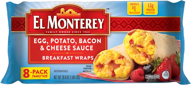 Egg Potato Bacon U0026 Cheese Breakfast Wraps El Monterey El Monterey Breakfast Burritos Png Breakfast Transparent